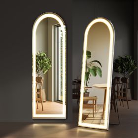 LED 3 Color Lighting Full Body Mirror 60"x 16" Arched Floor Mirror with Lights Wall Mounted Free Standing Leaning for Home, White