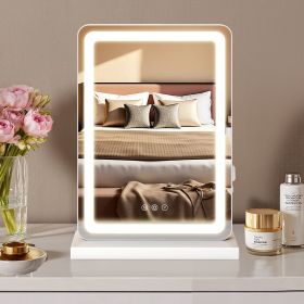 Vanity Mirror with Lights, 17" x 19" LED Makeup Mirror with Dimmable 3 Color Modes, Touch Screen Control Vanity Based Mirror Desk Mirror Square W