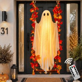 Halloween Decorations Outdoor Indoor-5.3ft Hanging Ghost Decor with a Maple Leaf 6.6ft Swing,Ghost Light,Halloween Decor for Tree,Yard,Porch,Gard