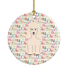 Merry Christmas Poodle White Ceramic Ornament Christmas Tree Hanging Decorations for Home Christmas Holiday, Party, Gift, 3 in, Multicolor