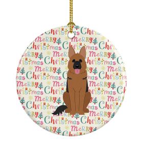 Merry Christmas German Shepherd Ceramic Ornament Christmas Tree Hanging Decorations for Home Christmas Holiday, Party, Gift, 3 in, Multicolor