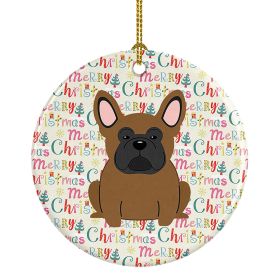 Merry Christmas French Bulldog Brown Ceramic Ornament Christmas Tree Hanging Decorations for Home Christmas Holiday, Party, Gift, 3 in, Multicolo
