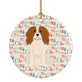 Merry Christmas Cavalier Spaniel Ceramic Ornament Christmas Tree Hanging Decorations for Home Christmas Holiday, Party, Gift, 3 in, Multicolor