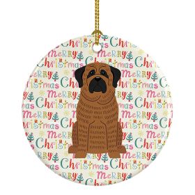Merry Christmas Mastiff Brindle Ceramic Ornament Christmas Tree Hanging Decorations for Home Christmas Holiday, Party, Gift, 3 in, Multicolor