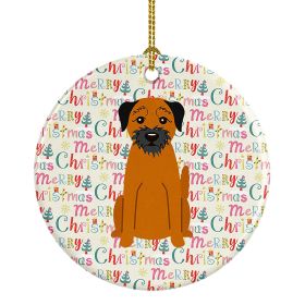 Merry Christmas Border Terrier Ceramic Ornament Christmas Tree Hanging Decorations for Home Christmas Holiday, Party, Gift, 3 in, Multicolor