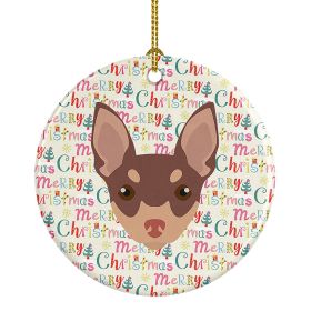 Toy Fox Terrier Merry Christmas Ceramic Ornament Christmas Tree Hanging Decorations for Home Christmas Holiday, Party, Gift, 3 in, Multicolor