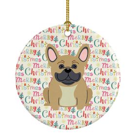 Merry Christmas French Bulldog Cream Ceramic Ornament Christmas Tree Hanging Decorations for Home Christmas Holiday, Party, Gift, 3 in, Multicolo