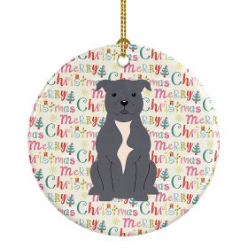 NEW Merry Christmas Staffordshire Bull Terrier Blue Ceramic Ornament Christmas Tree Hanging Decorations for Home Christmas Holiday, Party, Gift,