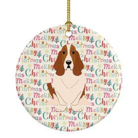 Merry Christmas Basset Hound Ceramic Ornament Christmas Tree Hanging Decorations for Home Christmas Holiday, Party, Gift, 3 in, Multicolor