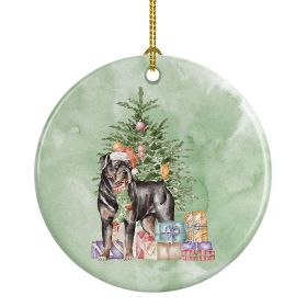 Rottweiler Christmas Presents and Tree Ceramic Ornament Christmas Tree Hanging Decorations for Home Christmas Holiday, Party, Gift, 3 in, Multico