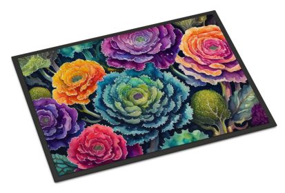 Ornamental Kale in Color Doormat Front Door Mat Indoor Outdoor Rugs for Entryway, Non Slip Washable Low Pile, 24H X 36W