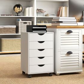 White filing cabinet with 5 drawer wheels, suitable for office and home use