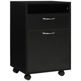 24" Small Filing Cabinet with Open Compartment, Drawer and Wheels, Home Office Storage Cabinet, Black (Option: Black)