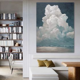 Hand Painted Oil Painting White Cloud Textured Wall Art Blue Sky Painting Cloud Painting Minimalist Cloud Wall Art White Cloud Art Blue Sky Wall (Style: 01, size: 50X70cm)