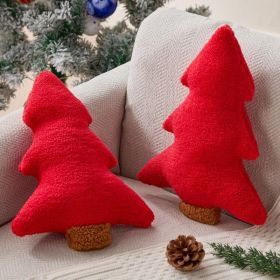 Christmas Pillows Set Of 2 Red Christmas Tree Shaped Soft Plush Christmas Decor Pillow For Party Xmas Winter Holiday Home Sofa Cushion Cases (Option: Red)